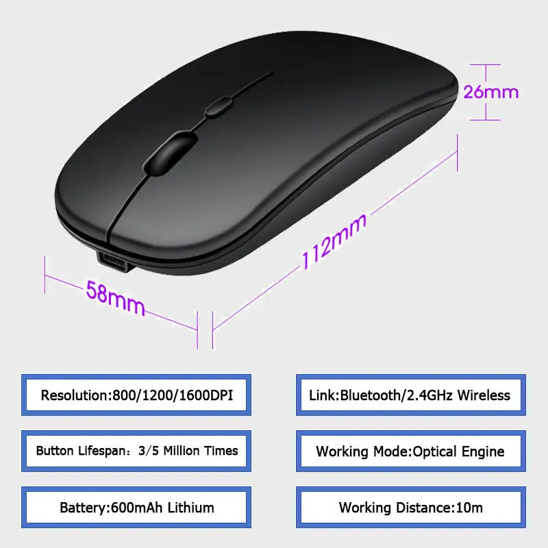 Bluetooth Mouse Rechargeable Wireless Computer Laptop Optical Mouse