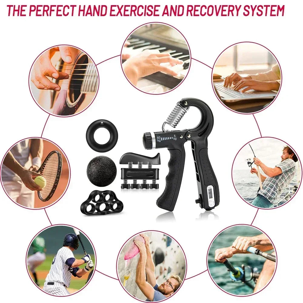 5-60Kg Adjustable Grip Strength Trainer with Finger Exerciser Hand Grip