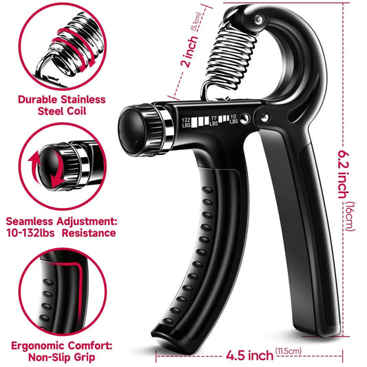 5-60Kg Adjustable Grip Strength Trainer with Finger Exerciser Hand Grip